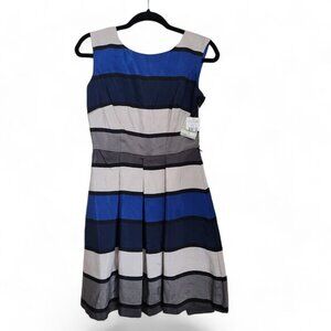 Danny and Nicole Dress 4 Fit & Flare Sleeveless Blue Striped‎ Business Party NWT